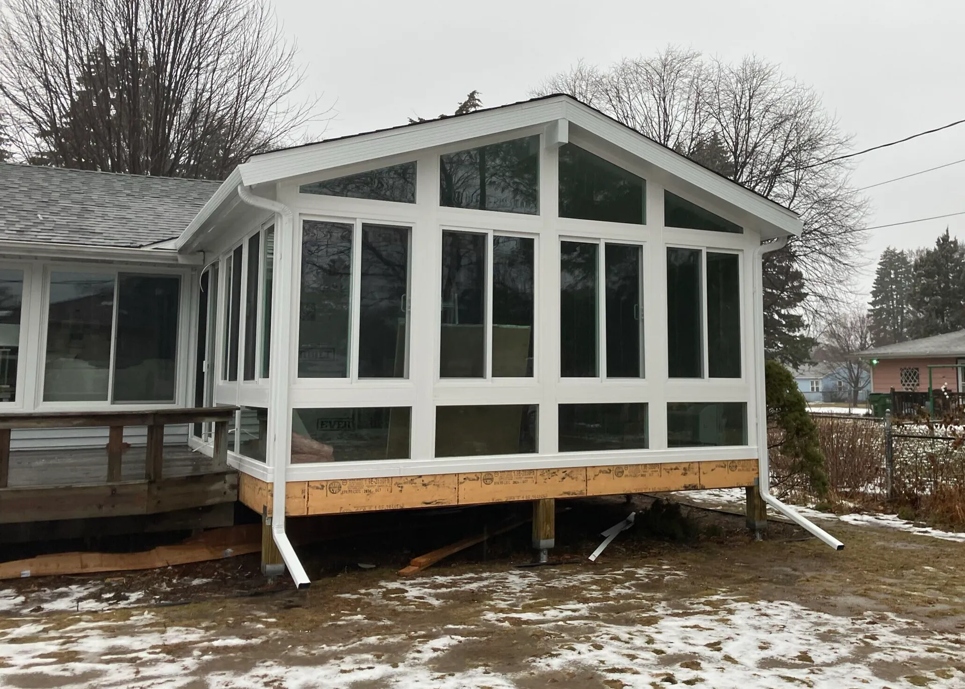 Four-season sunroom in Minnesota winter